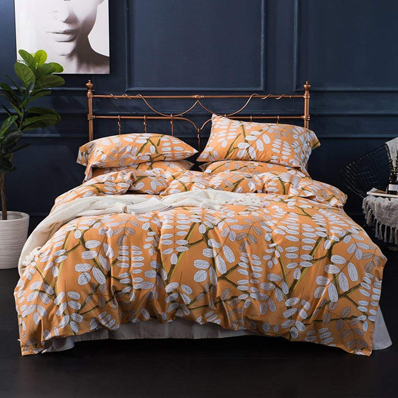 Cotton Sateen Floral Duvet Cover, King Duvet Cover + 2 Pillow Cases