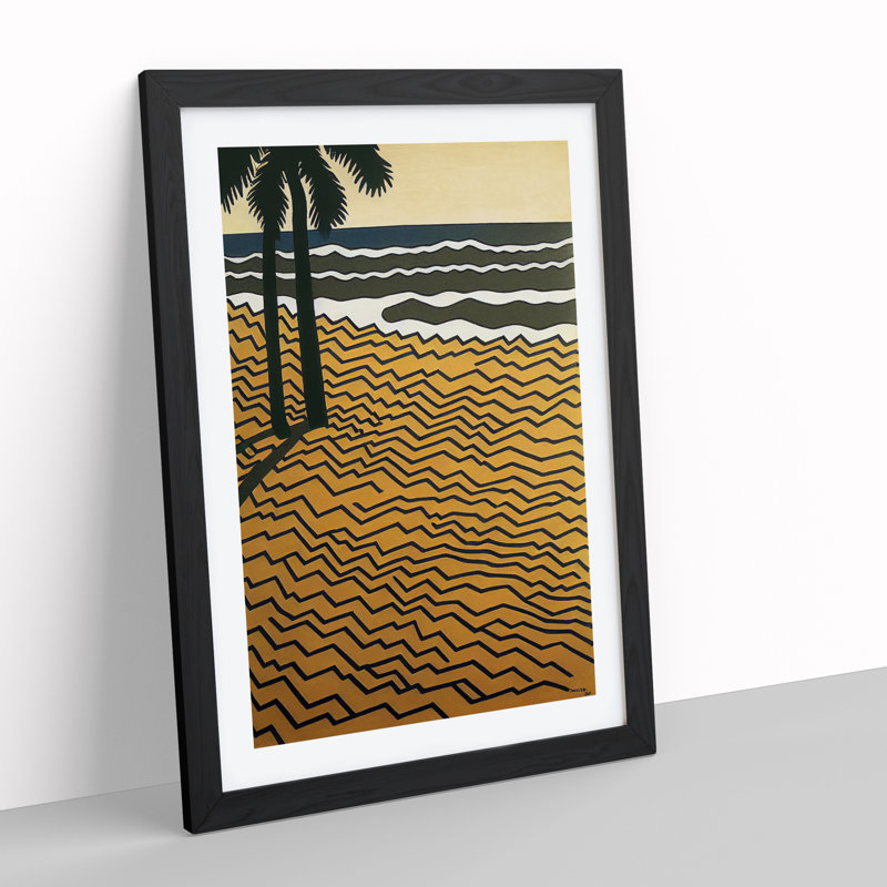 Retro Beach - Single Picture Frame Print, Black Framed, 46cm H x 34cm W x 2cm D