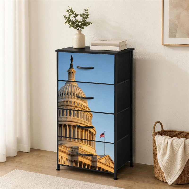 Commode 4 tiroirs pour chambre à coucher sunrise capitol pond aux reflets drapeau américain Petite grande commode pour vêtements