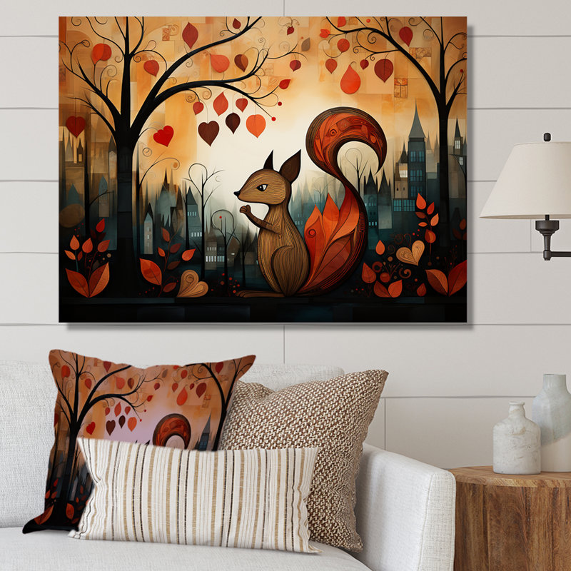 Écureuil, paysage pour chambre de bébé - Écureuil, art mural animal, Toile tendue, H 30 po x l 40 po x P 1,5 po