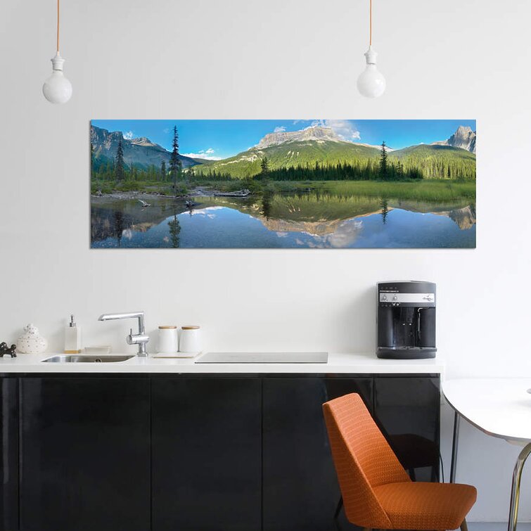 'Panoramic View of Mt Burgess Reflected in Emerald Lake, Yoho National Park, British Columbia, Canada' Photographic Print on Canvas