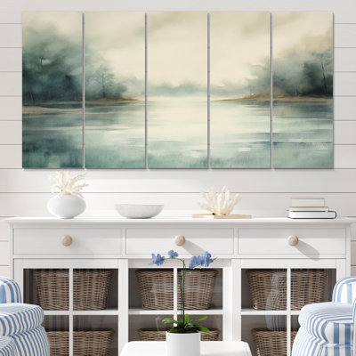 Coucher de soleil sur le lac - Watercolorii - décoration murale - 5 panneaux égaux