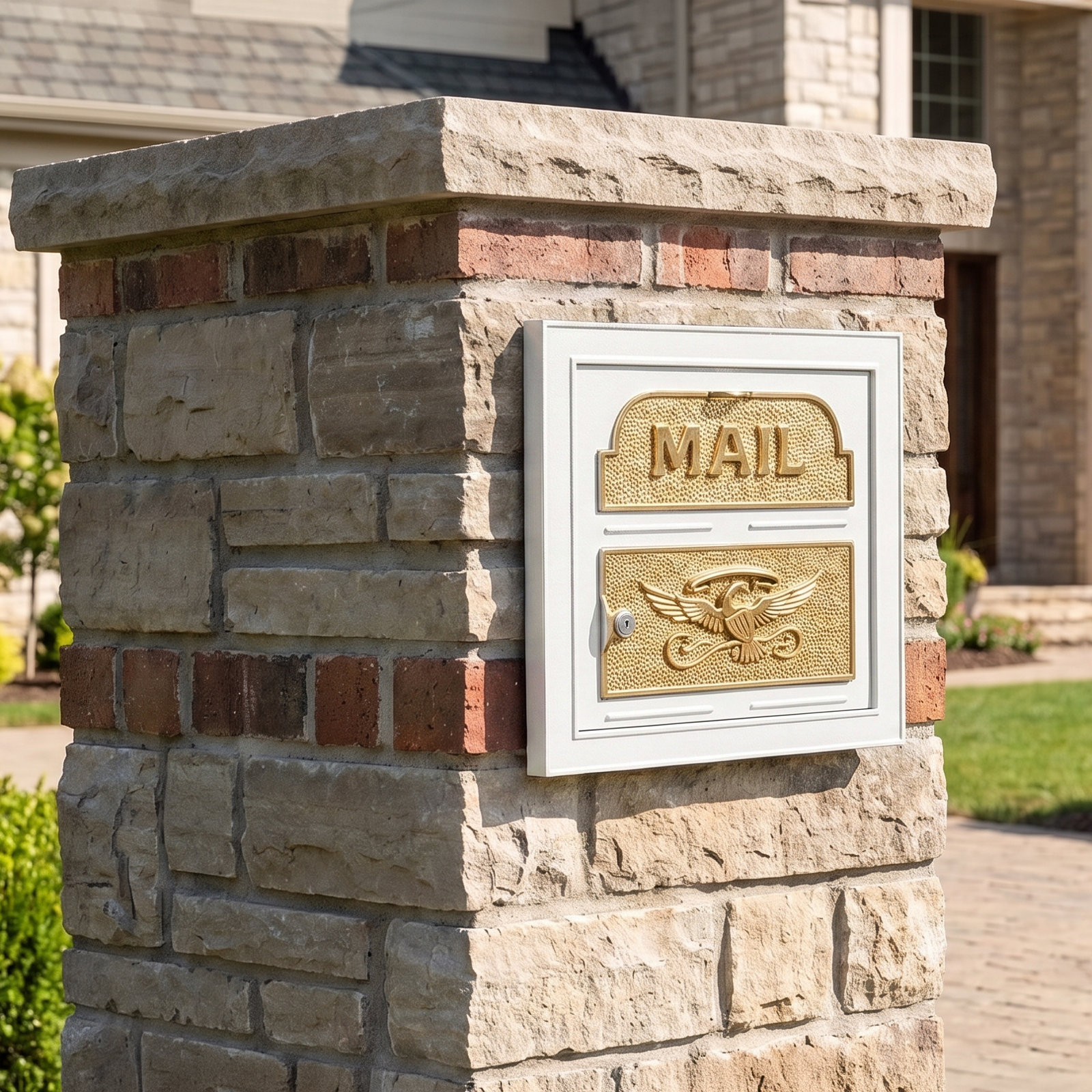 Classic Faceplate Mailbox with Brass Accents, White