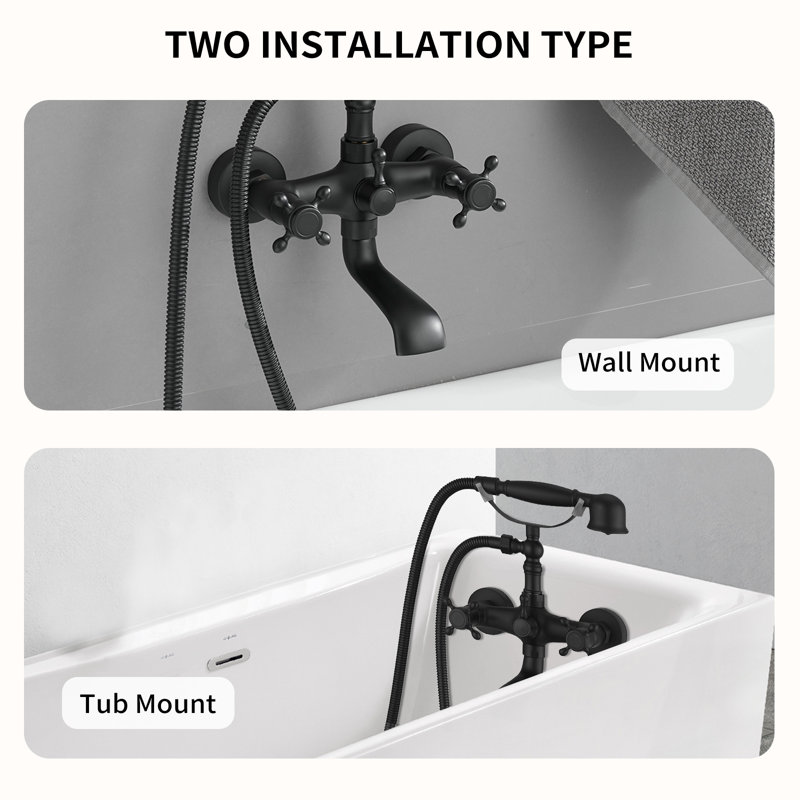 Matte Black Double Handle Wall Mount Tub Faucet