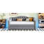 Lit de jour gris rembourré simple TG avec DEL sur les deux côtés, 2 tiroirs et chambre à coucher recouverte de lin avec un aspect rembourré pour un repos confortable-782826191