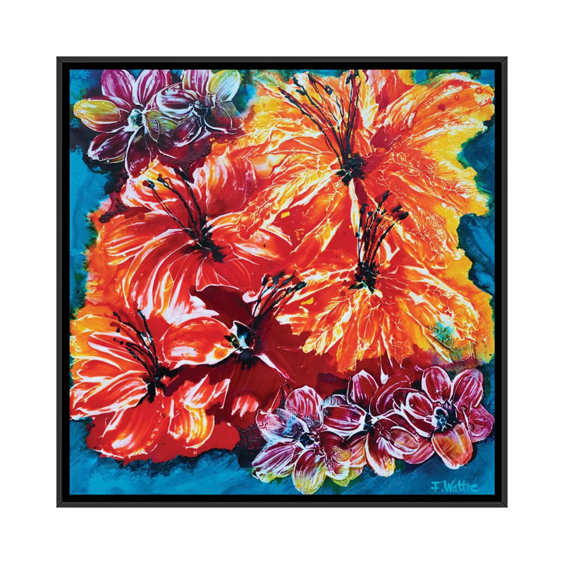 «Florida Feeling» par Francoise Wattré - reproduction d'art, Aucun mat, Toile avec cadre noir, H 18 po x l 18 po x 1,5 po