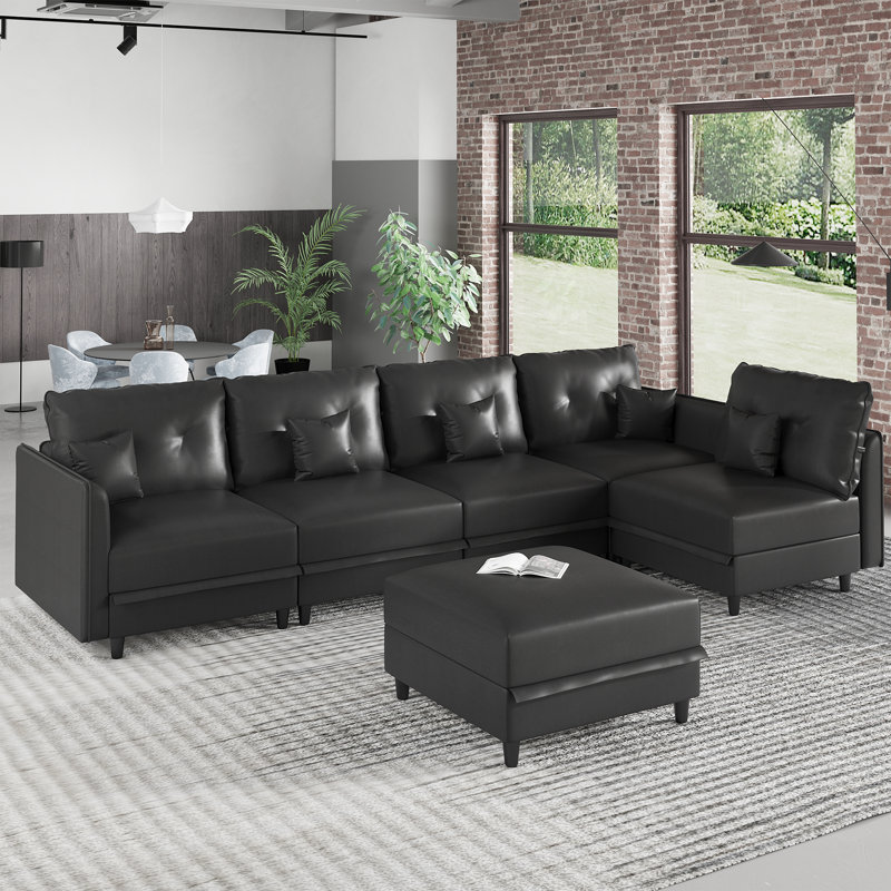 Canapé rembourré avec rangement Zendajas, Black Faux Leather