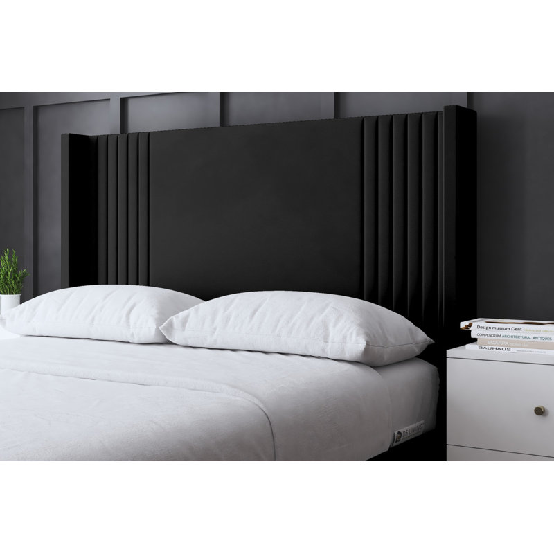 Elara Winged Panel Bed with Headboard, Single (3'), Black