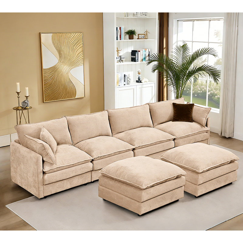 Modular Sectional Sofa U Shaped Couch Set, Coffee Chenille