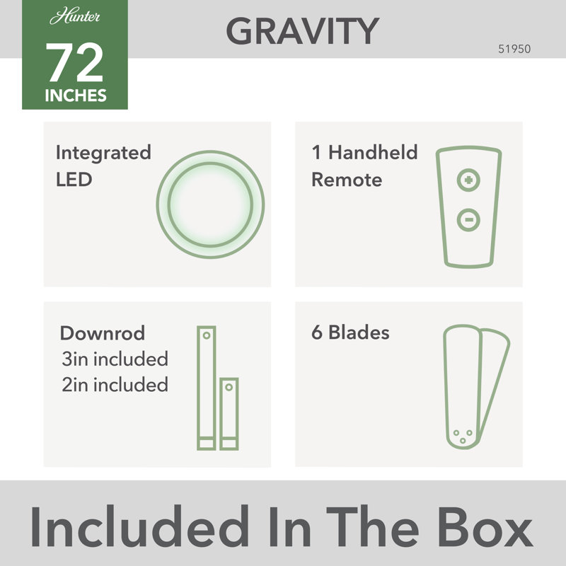 Gravity 6 - Blade Ceiling Fan with LED Light Kit and Handheld Remote and Wifi Smart Fan, Dark Gray Oak, 72"