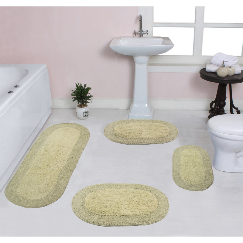 Eveland Runner 100% Cotton Non-Slip 4 Piece Bath Rug Set, Sage