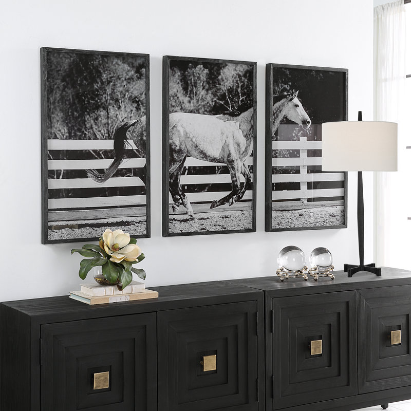 Galloping Forward Black and White Horse Print Set