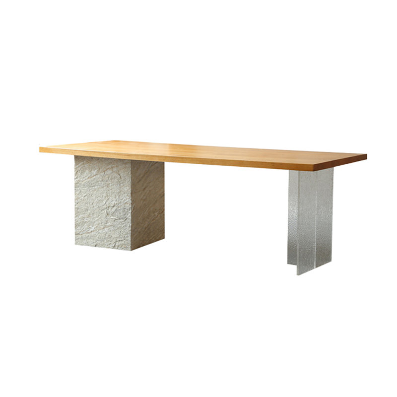Oak Solid Wood Top Dining Table, 35.43" W x 86.61" L