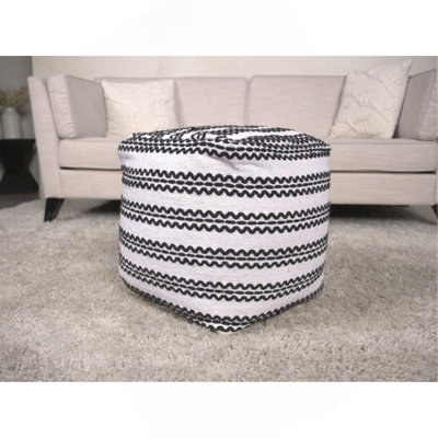 Pouf en tissu fabriqué à la main Lani, naturel avec du noir (SEULEMENT UN OTTOMAN)