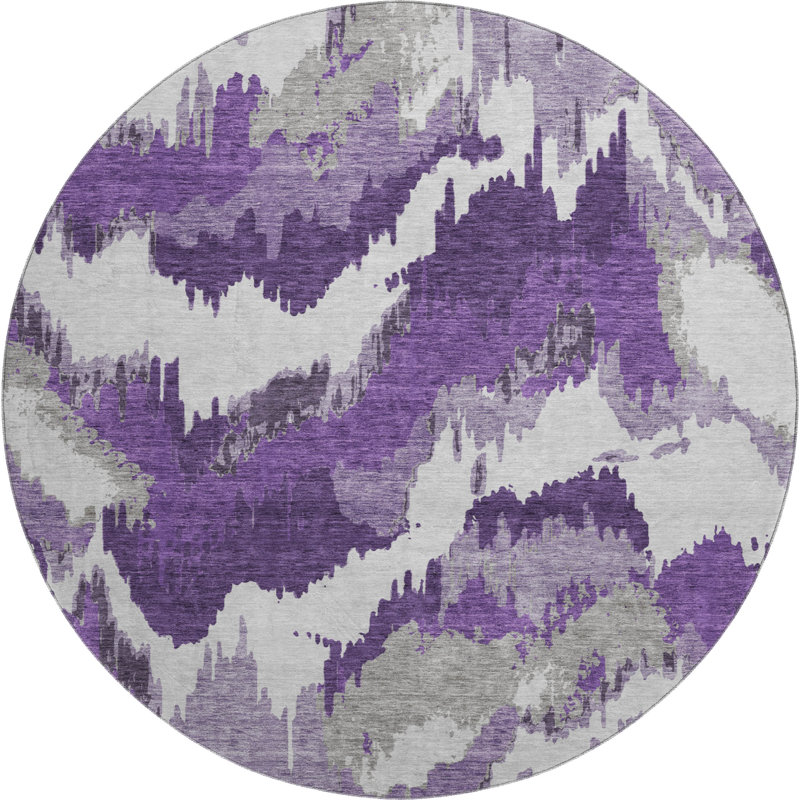 Tapis mauve de qualité supérieure lavable à la machine Prisco, Rond 8 pi