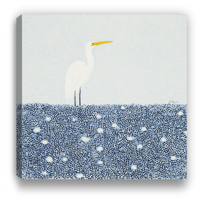 Impression sur toile Minimal White Agret, impression d'oiseau côtier bleu marine, H 40 po x l 40 po x P 1,5 po
