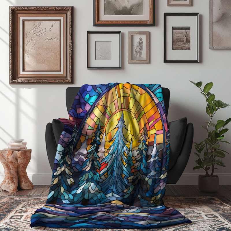 Stained Christmas Tree - 1 Piece Premium Sherpa Blanket, Queen