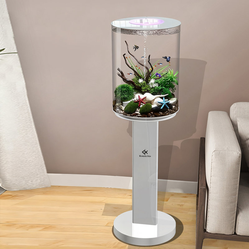 Réservoir d'aquarium cylindrique Creative avec base en alliage de titane, Blanc