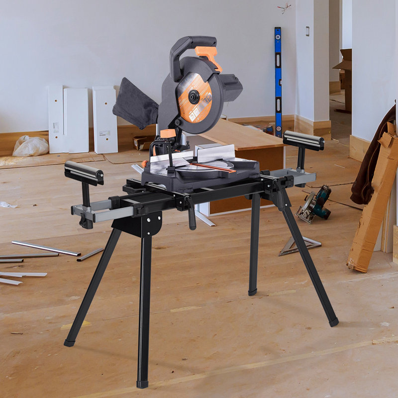 Support universel pour scie à onglet, support de scie à table capacité de charge de 440 lb avec pieds pliants, rail coulissant de 76-4 / 5 po maximum, installation rapide, supports de scie portables compatibles avec la plupart des marques