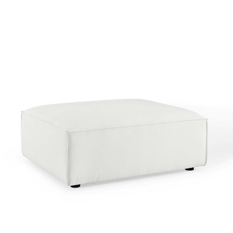 White Polyester Upholstered Round Ottoman