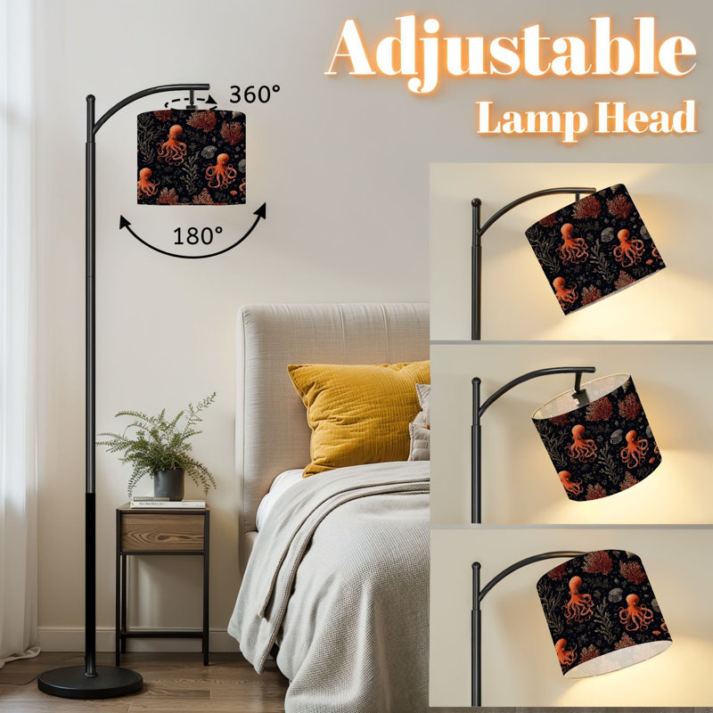 Lampe sur pied à arc avec abat-jour réglable Playful Orange Octopus