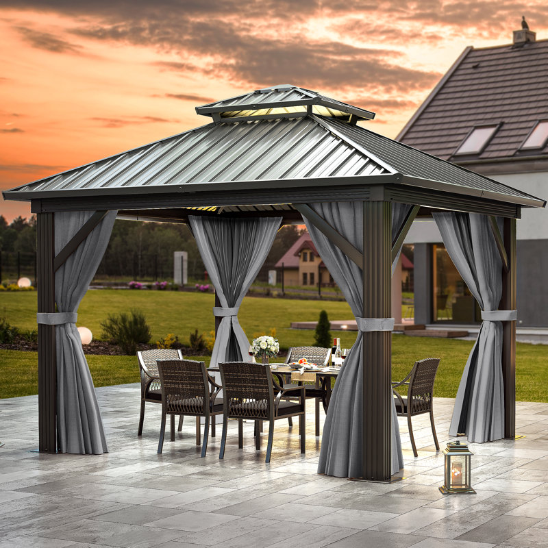 Aluminum Patio Gazebo  with Curtain and Netting, 10 ft. x 10 ft.