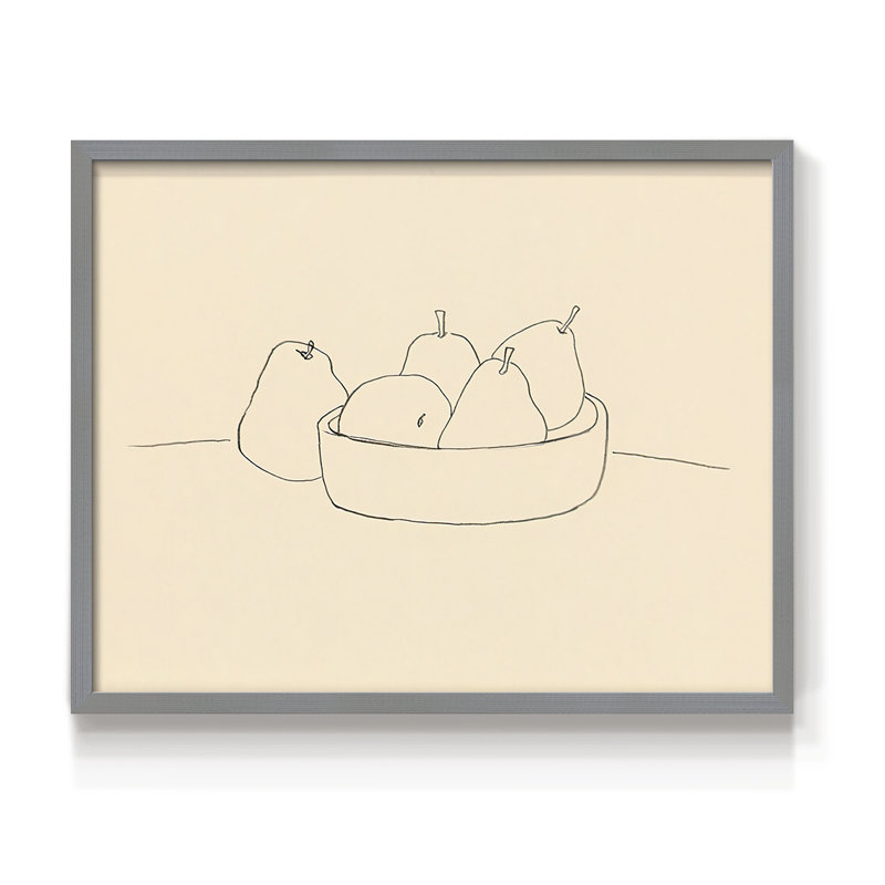 Dessin au trait de fruits II - reproduction encadrée, H 11 po x l 14 po, Gris