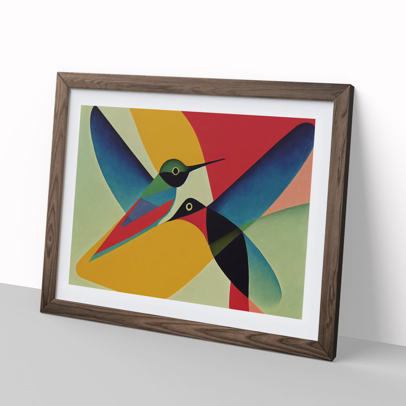 Abstract Hummingbirds Vol.1 - Single Picture Frame Print, 46cm H x 64cm W x 2cm D, Walnut