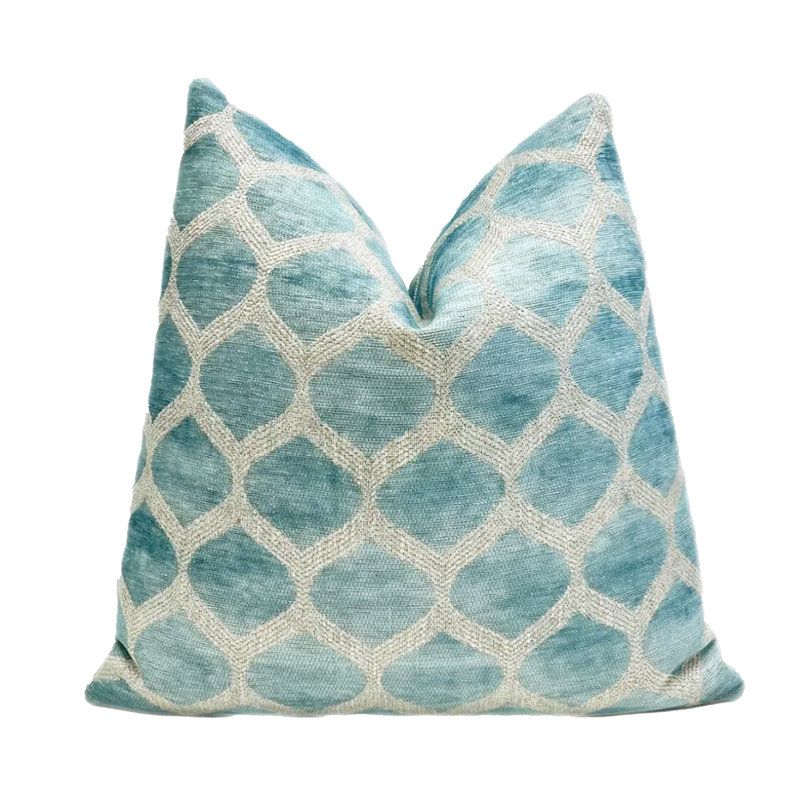 Housse de coussin en velours Trellis, H 20 po x l 20 po, Bleu