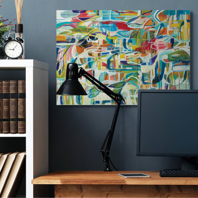" Bright Complex Curved Abstractions Blue Green Shapes "
