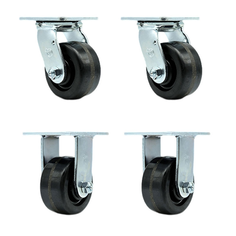 4 Inch Phenolic Caster Set with Ball Bearings 2 Swivel 2 Rigid Service Caster