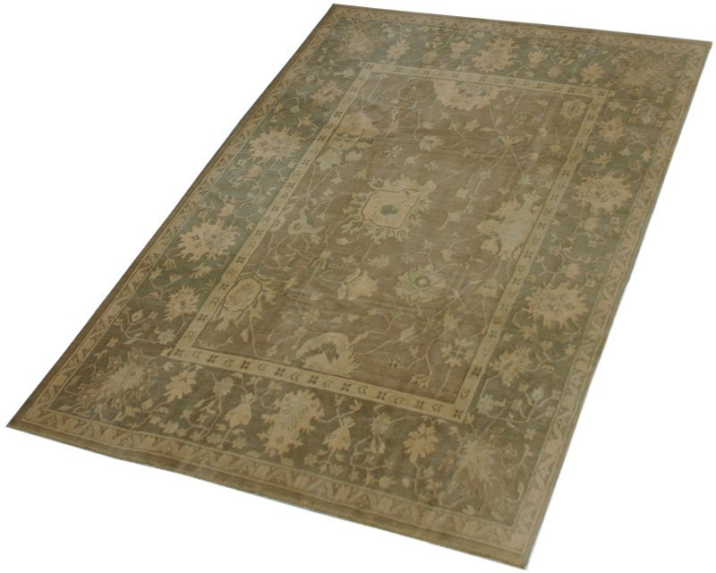Afshan Wool Oriental Area Rug in Greens/Taupes, Rectangle 8' x 10'