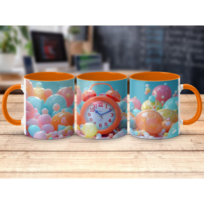 3D Design 11oz Accent Mugs – Ceramic Coffee Cup with an Orange Handle and Interior