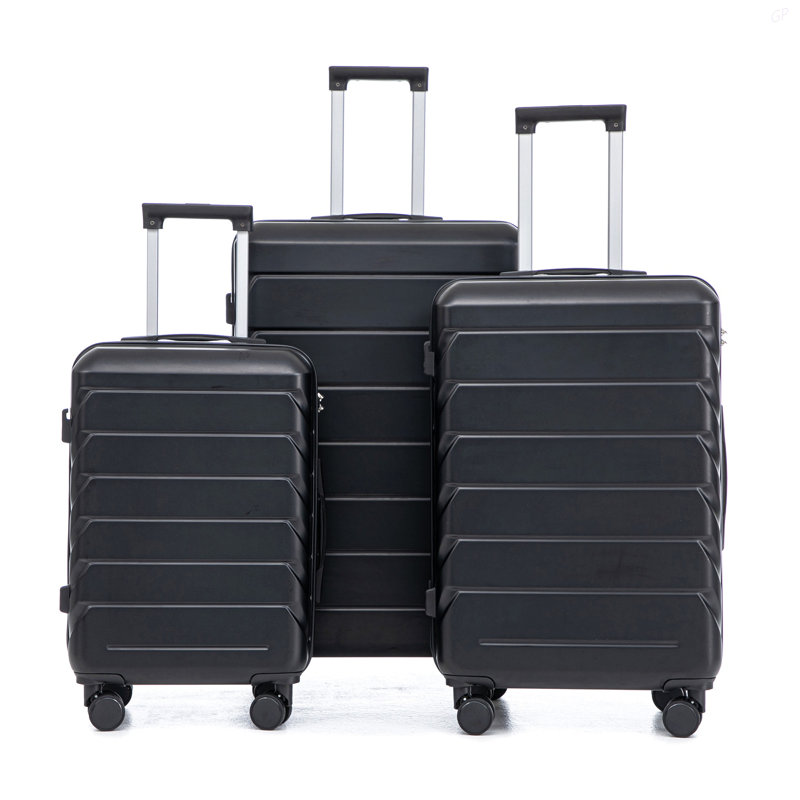 20 po / 24 po / 28 po 3 pièces / ensemble en valise à roulettes ABS, couleur assortie, avec serrure à combinaison (noir)