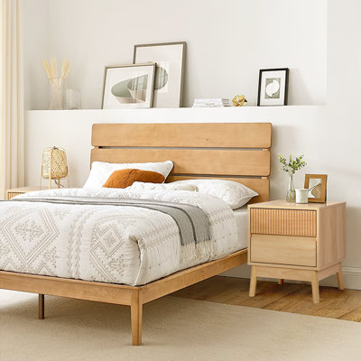 Grooved Wooden Nightstands With 2 Drawers 