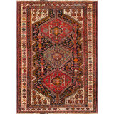 Vintage Hand Knotted Wool Moroccan Area Rug in Red/Ivory/Black