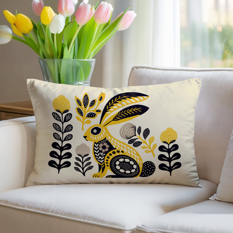 Coussin lombaire réversible intérieur / extérieur Timi Rabbit, Rectangle H 14 po x l 20 po, Jaune