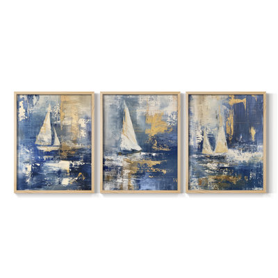 Mer et rivage, série XIX - ensemble de 3 estampes numériques, prêt à accrocher