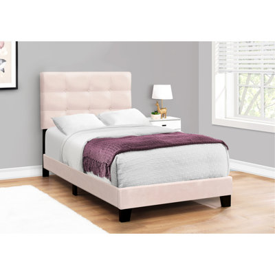 Structure de lit simple en velours rose, design transitionnel pour les meubles de chambre à coucher pour jeunes, revêtement en velours, stable