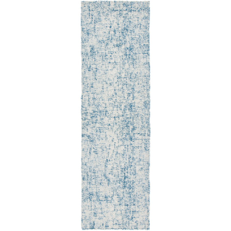 Geline Abstract Hand Tufted Wool/Cotton Abstract Rug in Blue/Ivory, Runner 2'3" x 8'