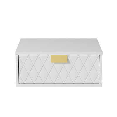 Floating Nightstand with Drawer, Wall Mounted with Diamond Pattern, White