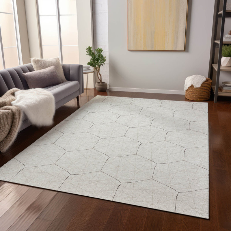 Ivory Geometric Flat Woven Synthetic Rectangular Rug 9' x 12'