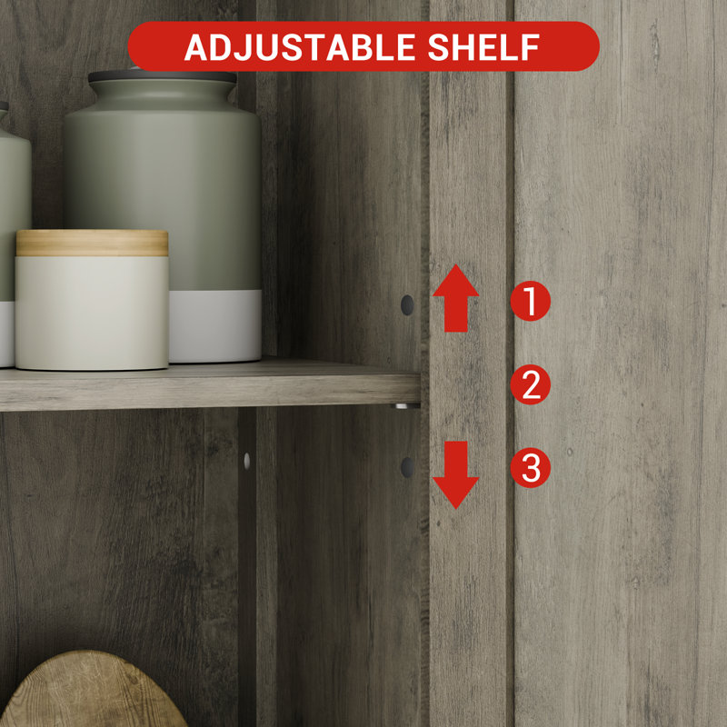 Armoire de rangement pour garde-manger gris, armoire autoportante de 50,4 pouces avec portes et tablettes pour la salle de bain, la cuisine, la salle à manger ou le salon