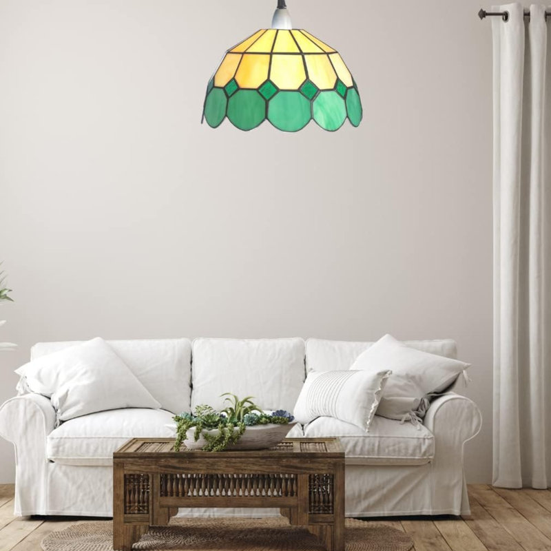 Bistro 15cm H Glass Bowl Pendant Shade ( Screw On ), Green/Beige