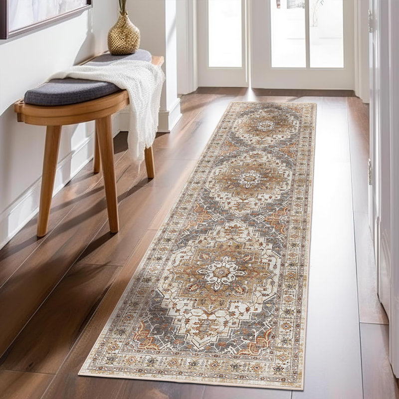 Runner Rug 2X8, Washable Hallway Runner Rugs, Non-Slip Low-Pile Soft Kitchen Rug Runner Laundry Room Rug, Vintage Throw Entry Foyer Mat