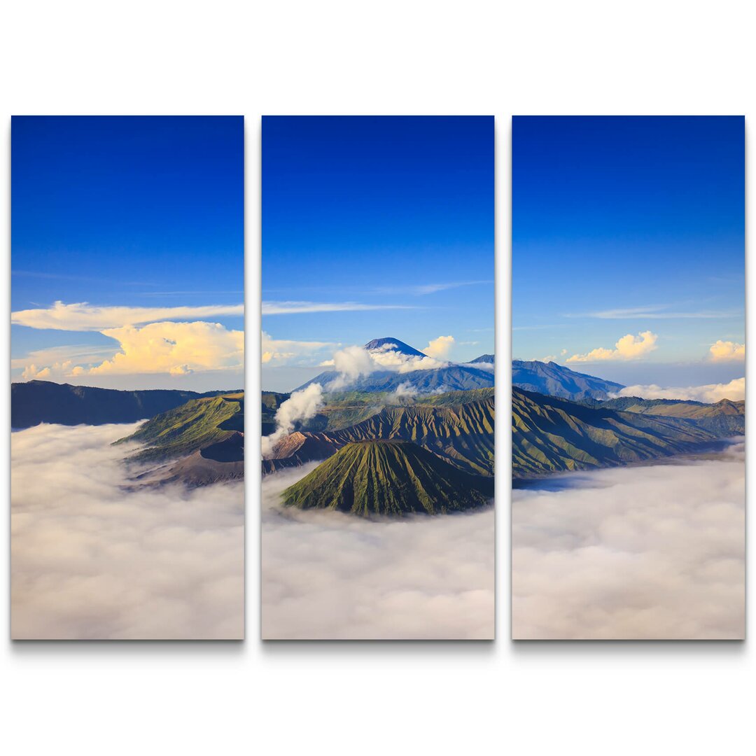 3-tlg. Leinwandbilder-Set Vulkan Bromo auf Java Indonesien