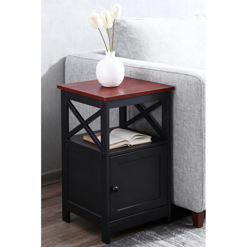 Oxford End Table With Storage Cabinet And Shelf, Transitional Design For Living Room, Farmhouse, And Home Office