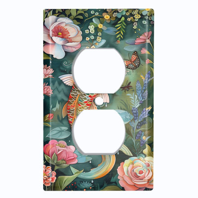 Couvercle de plaque d'interrupteur en métal; Recto verso standard US 1 Gang - Koi Fish