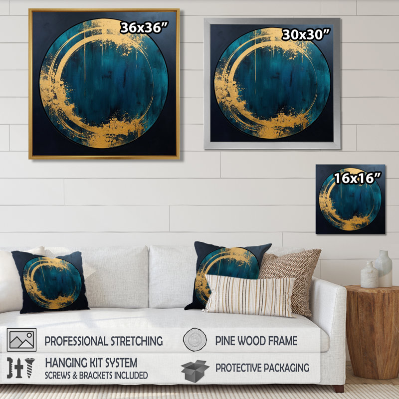 Pleine lune, gloire, bleu marine, impression d'art mural minimaliste, Toile avec cadre flottant noir