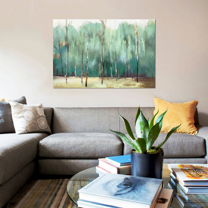 «Teal Forest», reproduction sur toile, H 18 po x l 26 po x P 1,5 po, Toile avec cadre noir, Pas de tapis